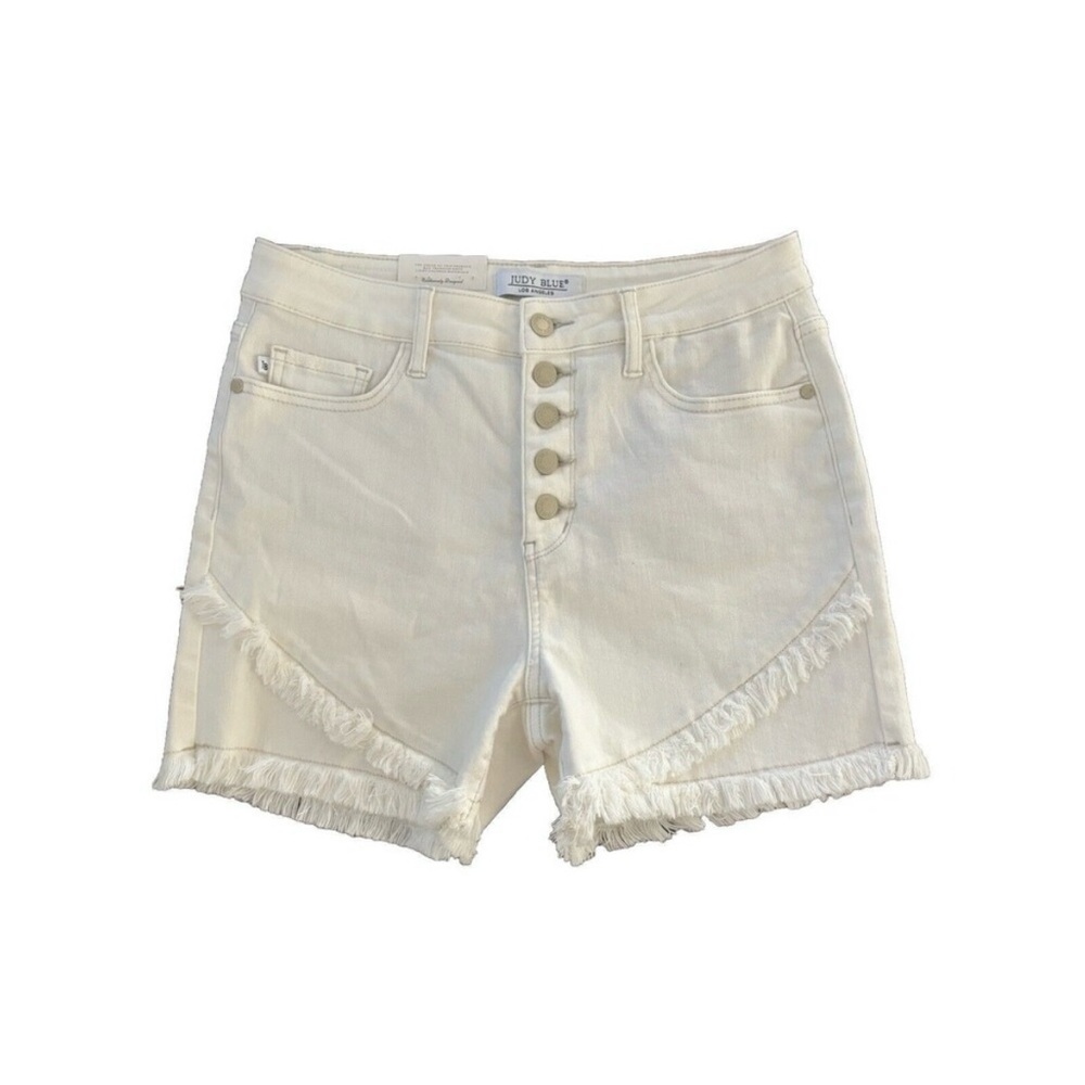 Judy Bloom Brandy Button Fly Tulip Hem Denim Shorts  Sz L White